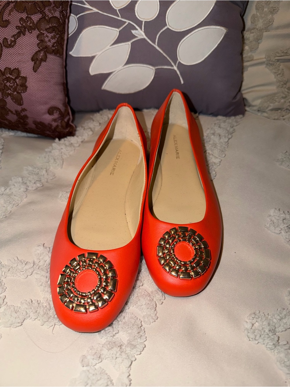 Alex Marie Bright Orange Embellished Ballet Flats